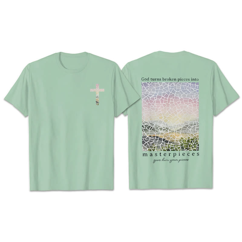 Christianartworkshop God Turns Broken Pieces into Masterpieces T-Shirt - Light Green - 2XL - image 15