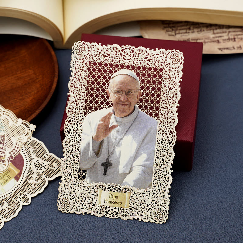 Christianartworkshop Vintage Style Papal Bookmark with Delicate Lace and Pope Francis: Spiritual Grace - image 1