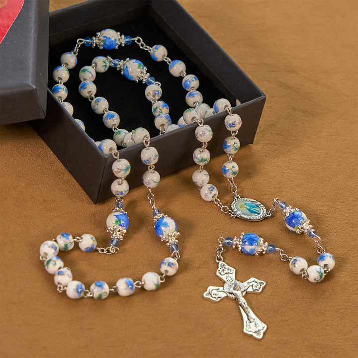 Christianartworkshop PRAYERFUL FAITH: Handmade Floral Lily of the Vally Beads Rosary - image 6