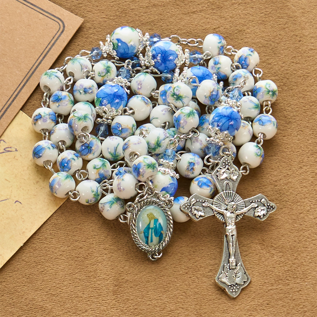 Christianartworkshop PRAYERFUL FAITH: Handmade Floral Lily of the Vally Beads Rosary - image 2