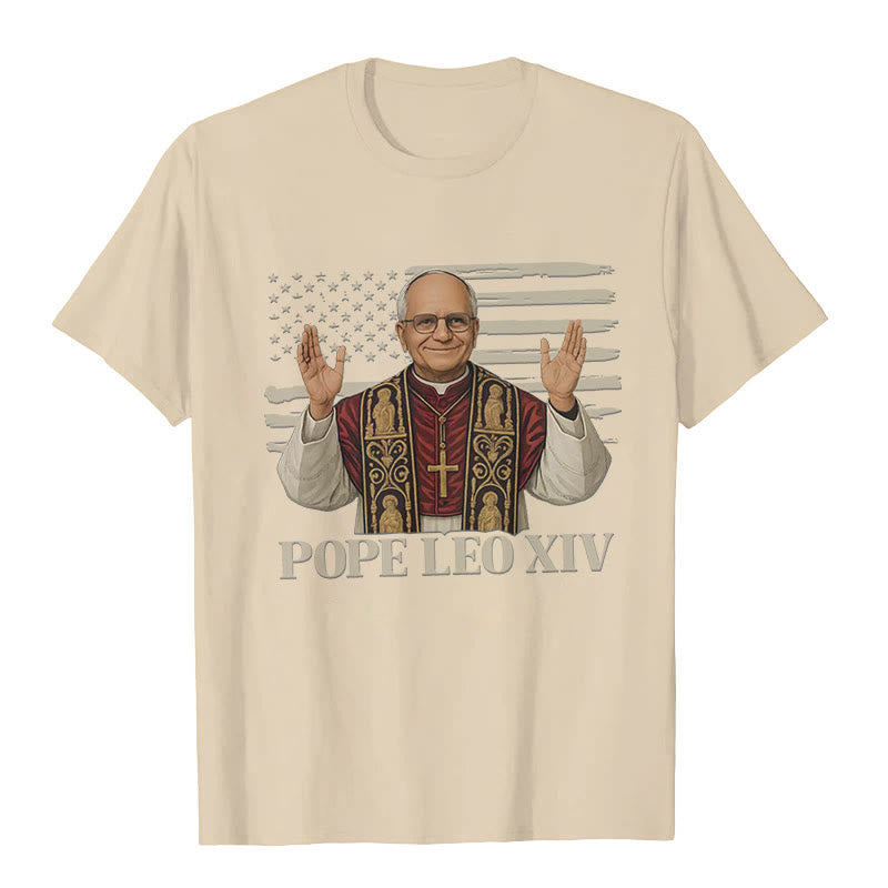 Christianartworkshop Pope Leo XIV with Patriotic Flair Unisex T-shirt - Beige - 2XL - image 5