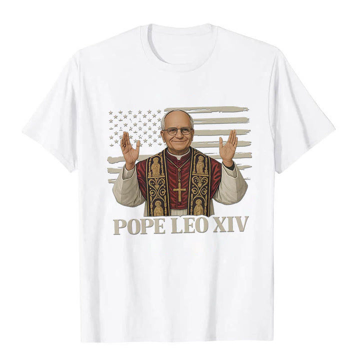 Christianartworkshop Pope Leo XIV with Patriotic Flair Unisex T-shirt