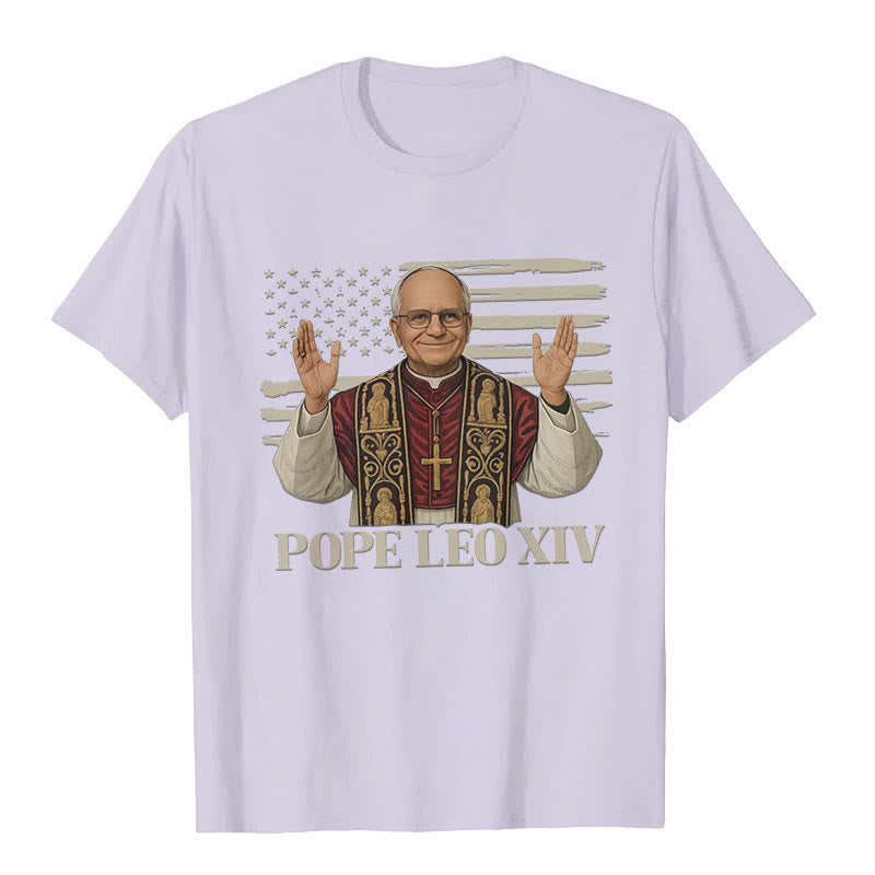 Christianartworkshop Pope Leo XIV with Patriotic Flair Unisex T-shirt - Light Purple - 2XL - image 8