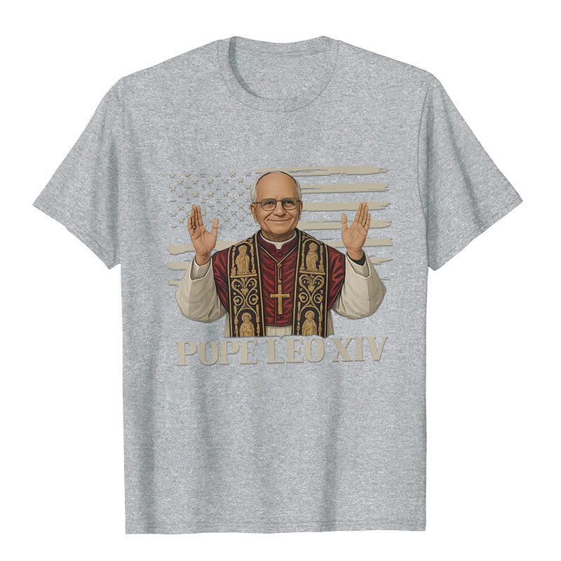 Christianartworkshop Pope Leo XIV with Patriotic Flair Unisex T-shirt - Grey - 2XL - image 4