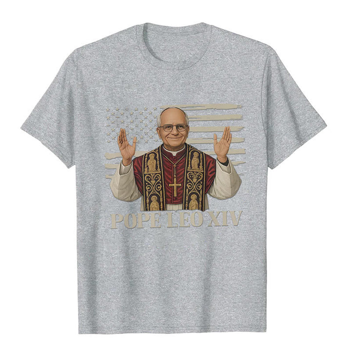 Christianartworkshop Pope Leo XIV with Patriotic Flair Unisex T-shirt - Grey - 2XL - image 4