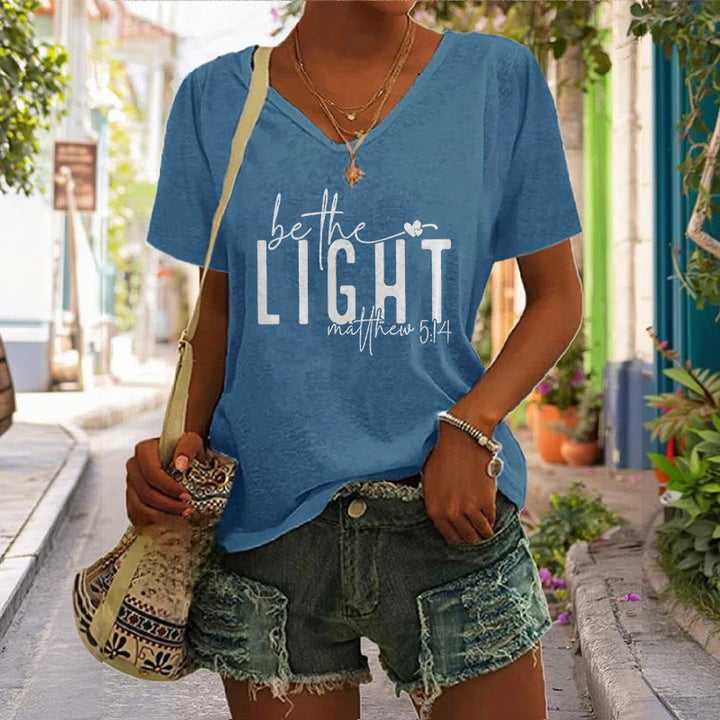 Christianartworkshop Women's Be The Light Faith Print V-Neck T-shirt - Blue - 4XL - image 0