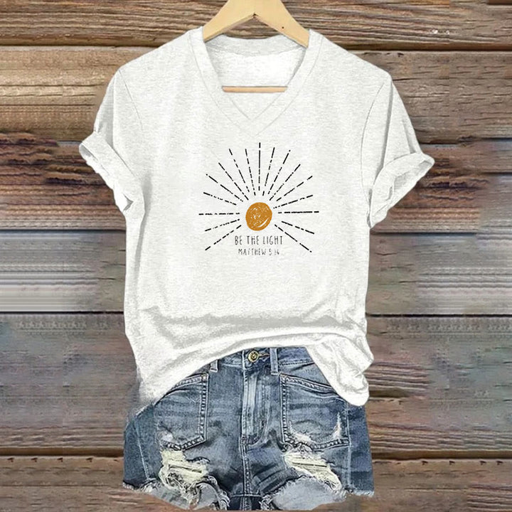 Christianartworkshop Women's Be The Light Matthew 5:14 Print Print V-Neck T-shirt - White - 4XL - image 0