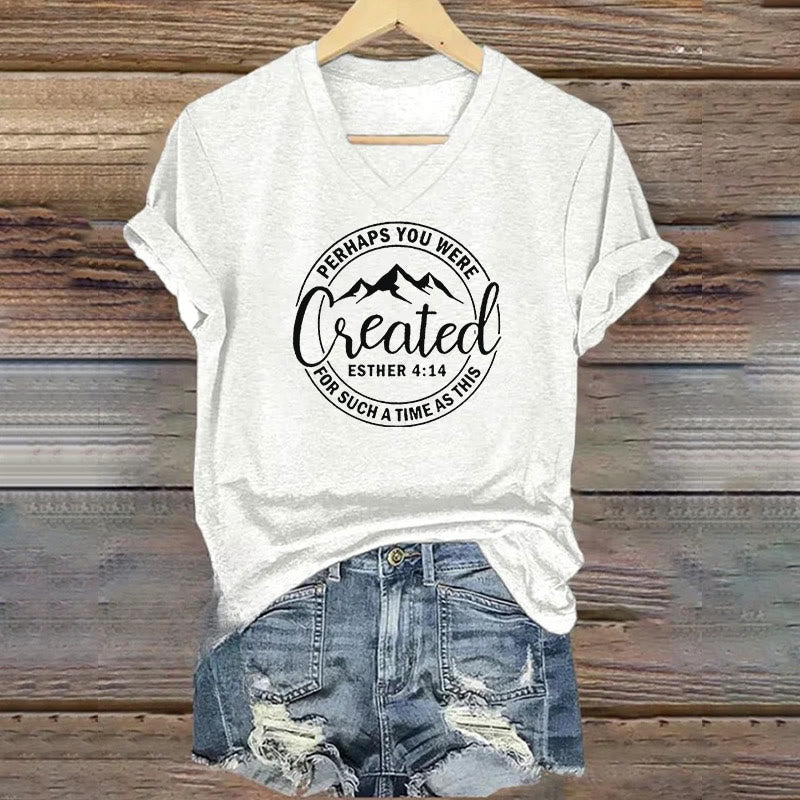 Christianartworkshop Women's Perhaps You Were Created Print V-Neck T-shirt - White - 4XL - image 4