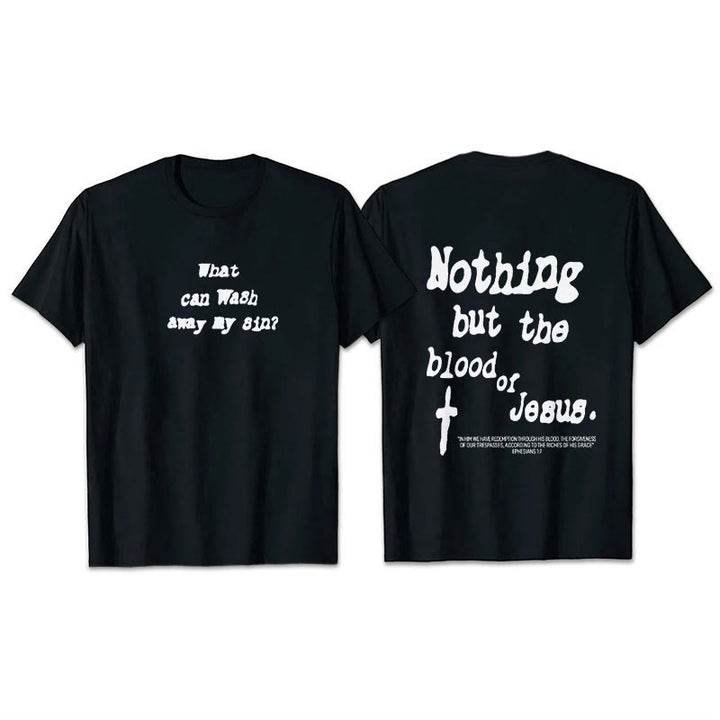 Christianartworkshop Nothing But Blood Of Jesus Cotton T-Shirt - Black - 2XL - image 4