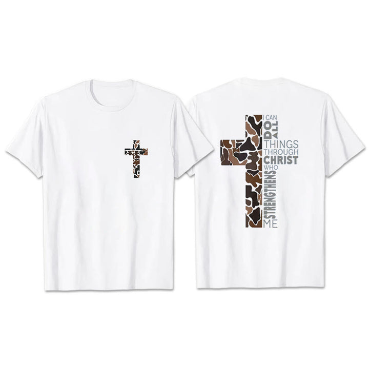 Christianartworkshop Camo Cross Design With Philippians 4:13 Verse Christian T-Shirt - White - 2XL - image 0