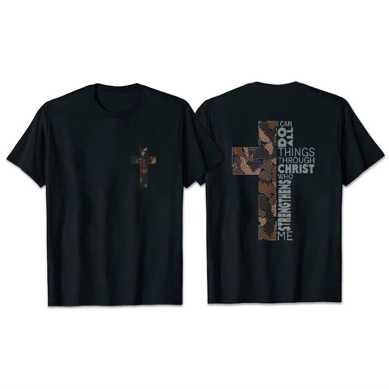 Christianartworkshop Camo Cross Design With Philippians 4:13 Verse Christian T-Shirt - Black - 2XL - image 1