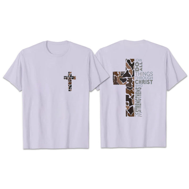 Christianartworkshop Camo Cross Design With Philippians 4:13 Verse Christian T-Shirt - Purple - 2XL - image 6