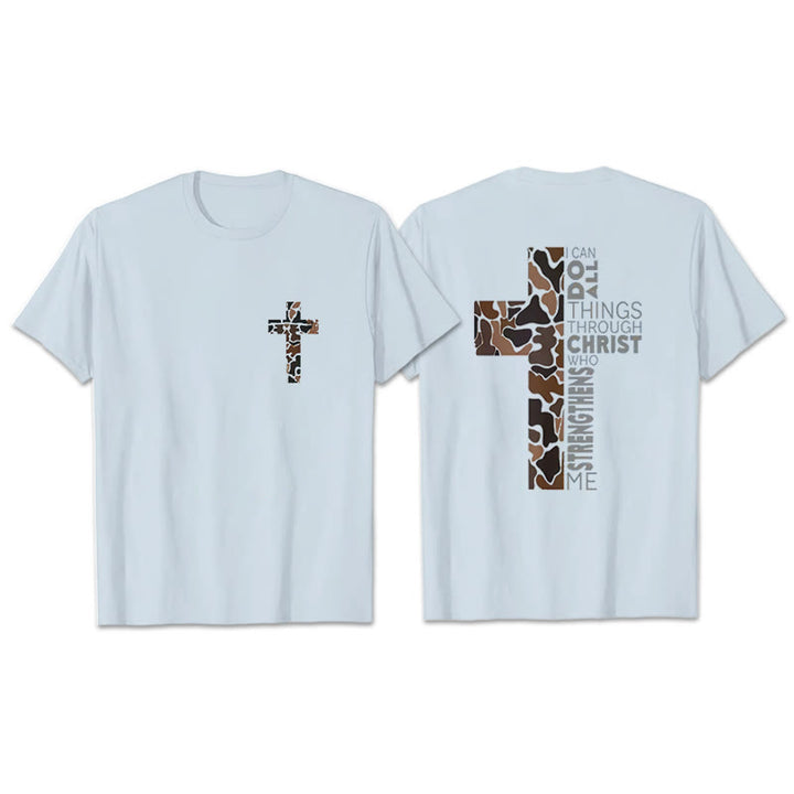 Christianartworkshop Camo Cross Design With Philippians 4:13 Verse Christian T-Shirt - Blue - 2XL - image 4