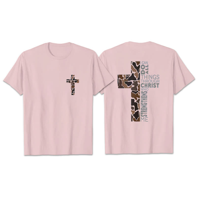 Christianartworkshop Camo Cross Design With Philippians 4:13 Verse Christian T-Shirt - Pink - 2XL - image 5