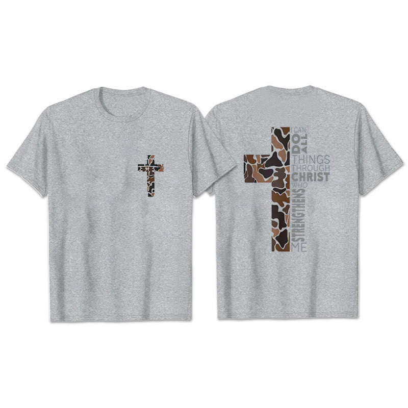 Christianartworkshop Camo Cross Design With Philippians 4:13 Verse Christian T-Shirt - Grey - 2XL - image 2