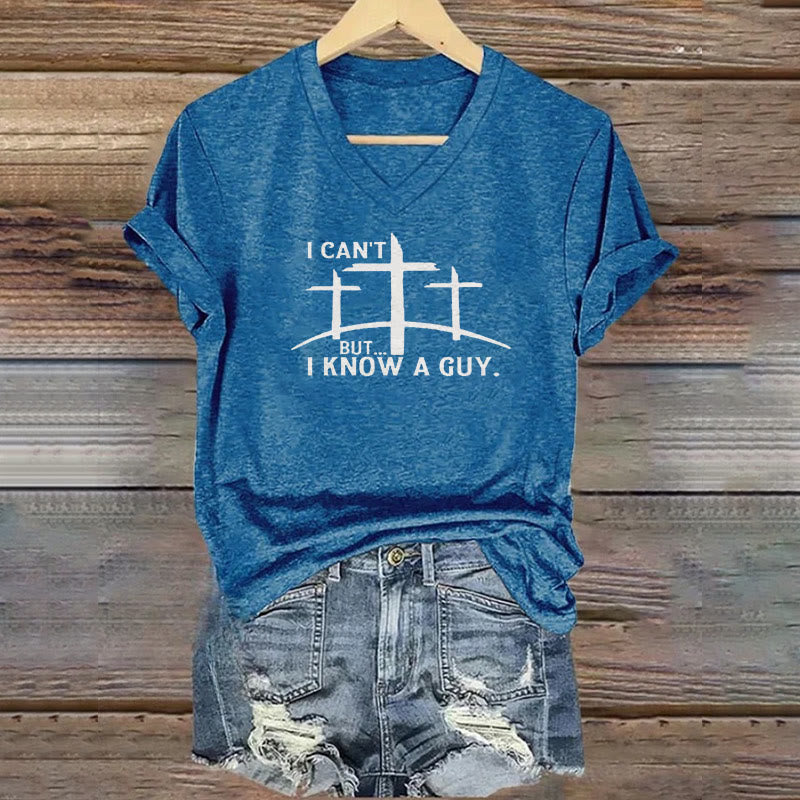 Christianartworkshop I Can't But I Know A Guy Print V-Neck T-shirt - Blue - 4XL - image 7