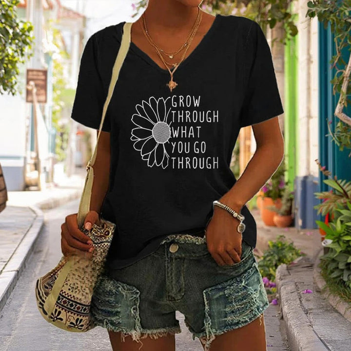 ChristianartworkshopWomen's Grow Through What You Go Through Print V-Neck T-shirt - image 3