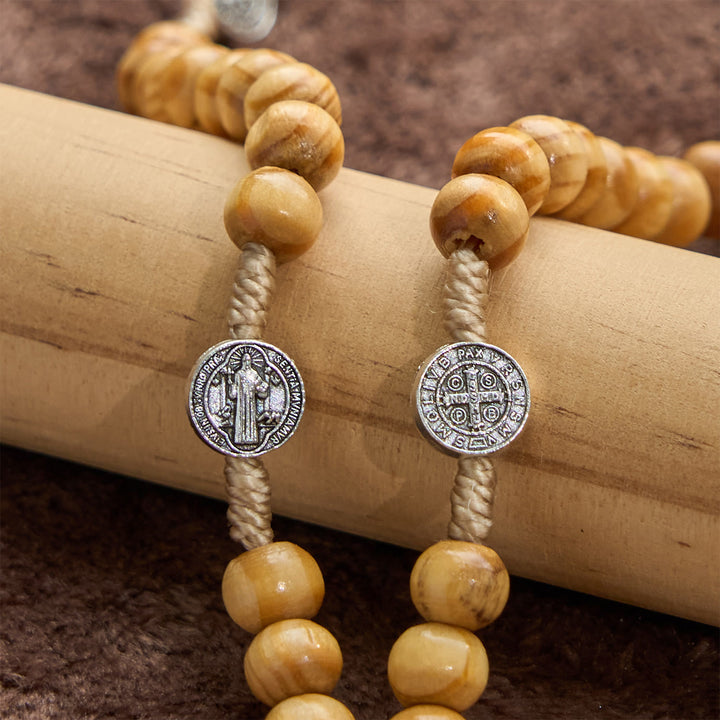 Christianartworkshop St. Benedict & Crucifix of 8mm Olive Wood Round Beads Rosary: Blessed Devotion in Every Bead - image 7