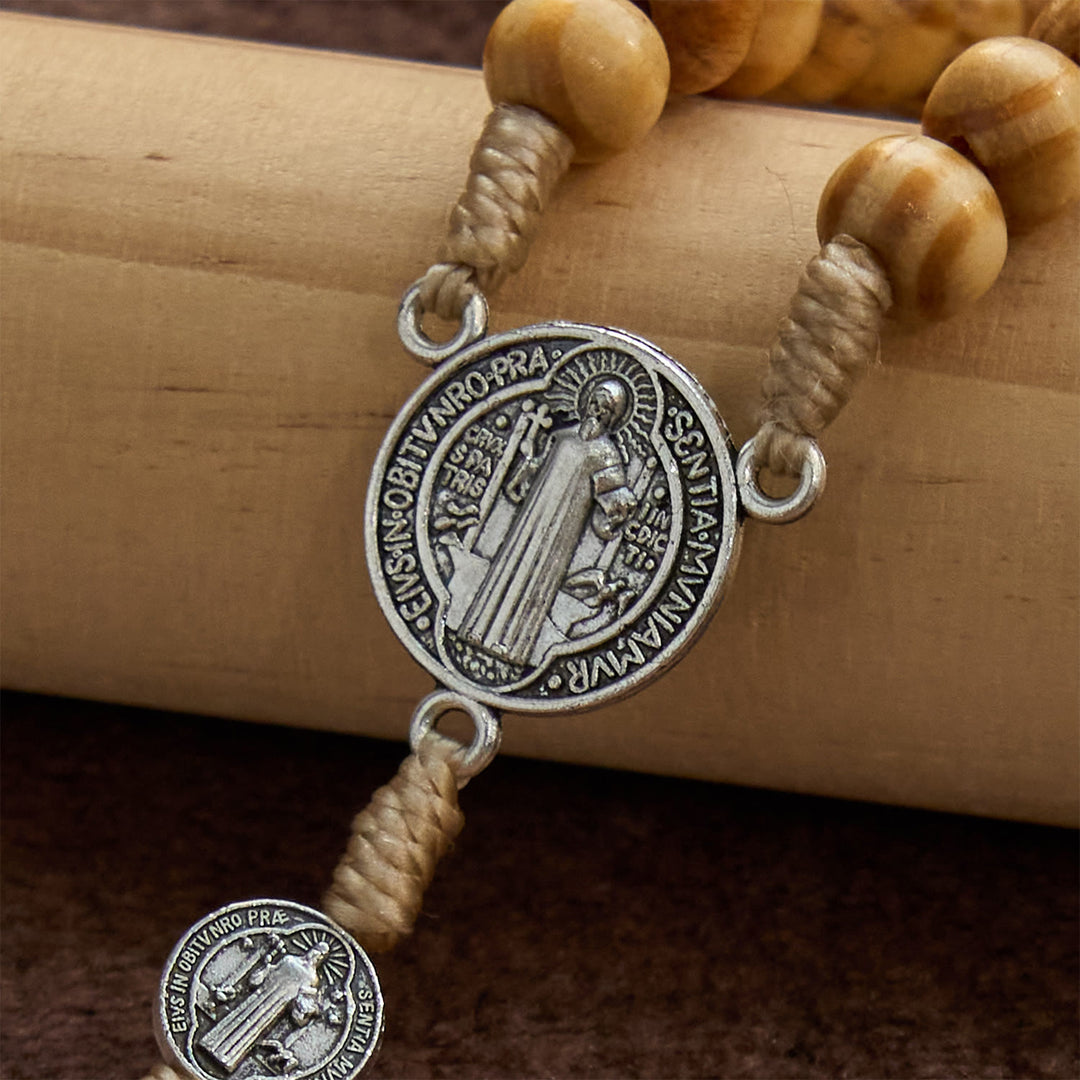 Christianartworkshop St. Benedict & Crucifix of 8mm Olive Wood Round Beads Rosary: Blessed Devotion in Every Bead - image 6