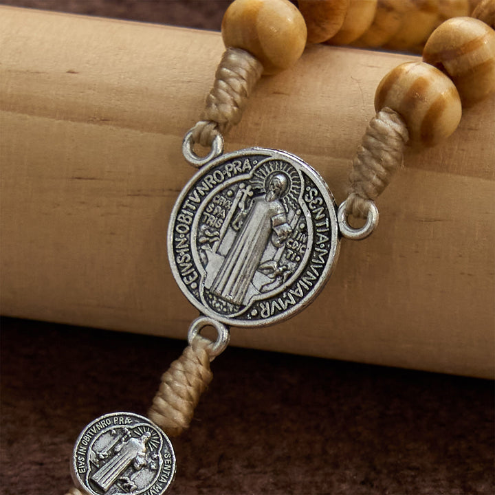 Christianartworkshop St. Benedict & Crucifix of 8mm Olive Wood Round Beads Rosary: Blessed Devotion in Every Bead - image 6
