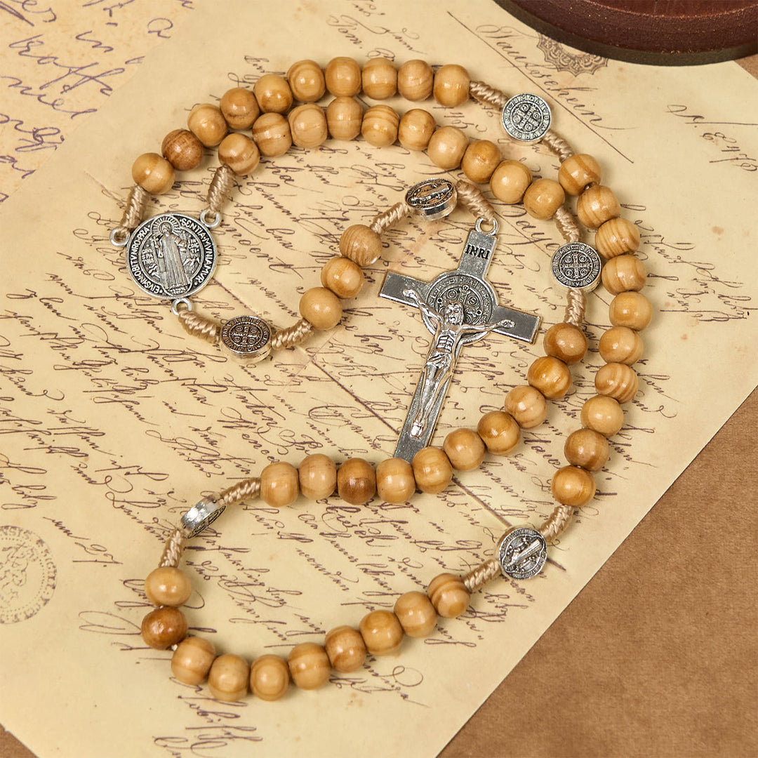 Christianartworkshop St. Benedict & Crucifix of 8mm Olive Wood Round Beads Rosary: Blessed Devotion in Every Bead - image 4