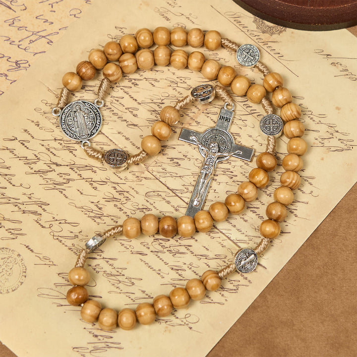 Christianartworkshop St. Benedict & Crucifix of 8mm Olive Wood Round Beads Rosary: Blessed Devotion in Every Bead - image 4