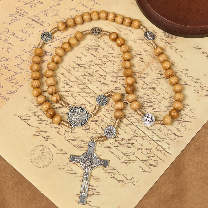 Christianartworkshop St. Benedict & Crucifix of 8mm Olive Wood Round Beads Rosary: Blessed Devotion in Every Bead - image 2
