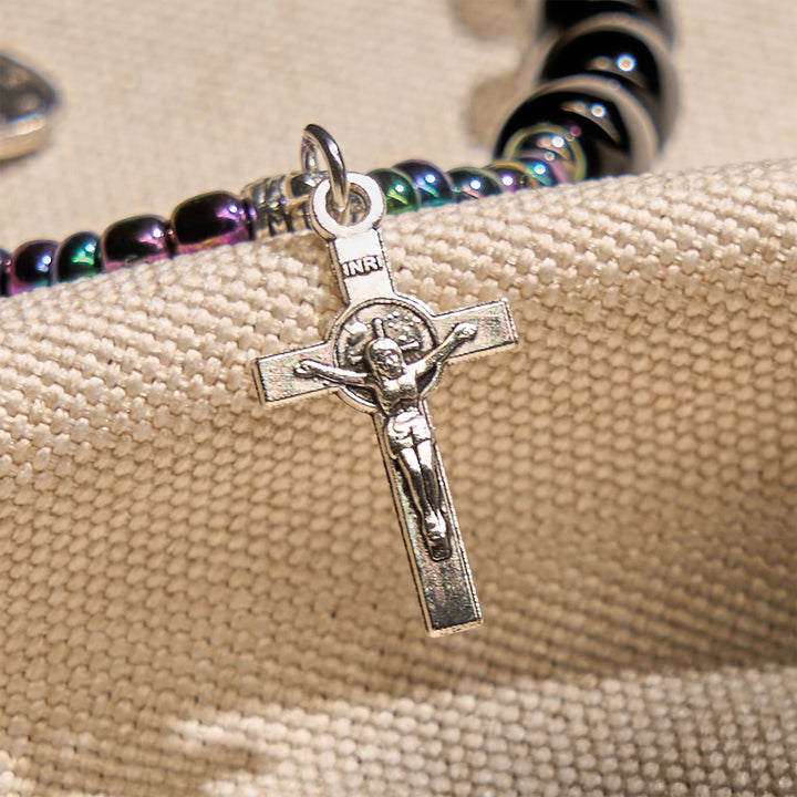 Christianartworkshop Ebony and Blue Agate with Our Lady Medal & Crucifix Bracelet - image 5