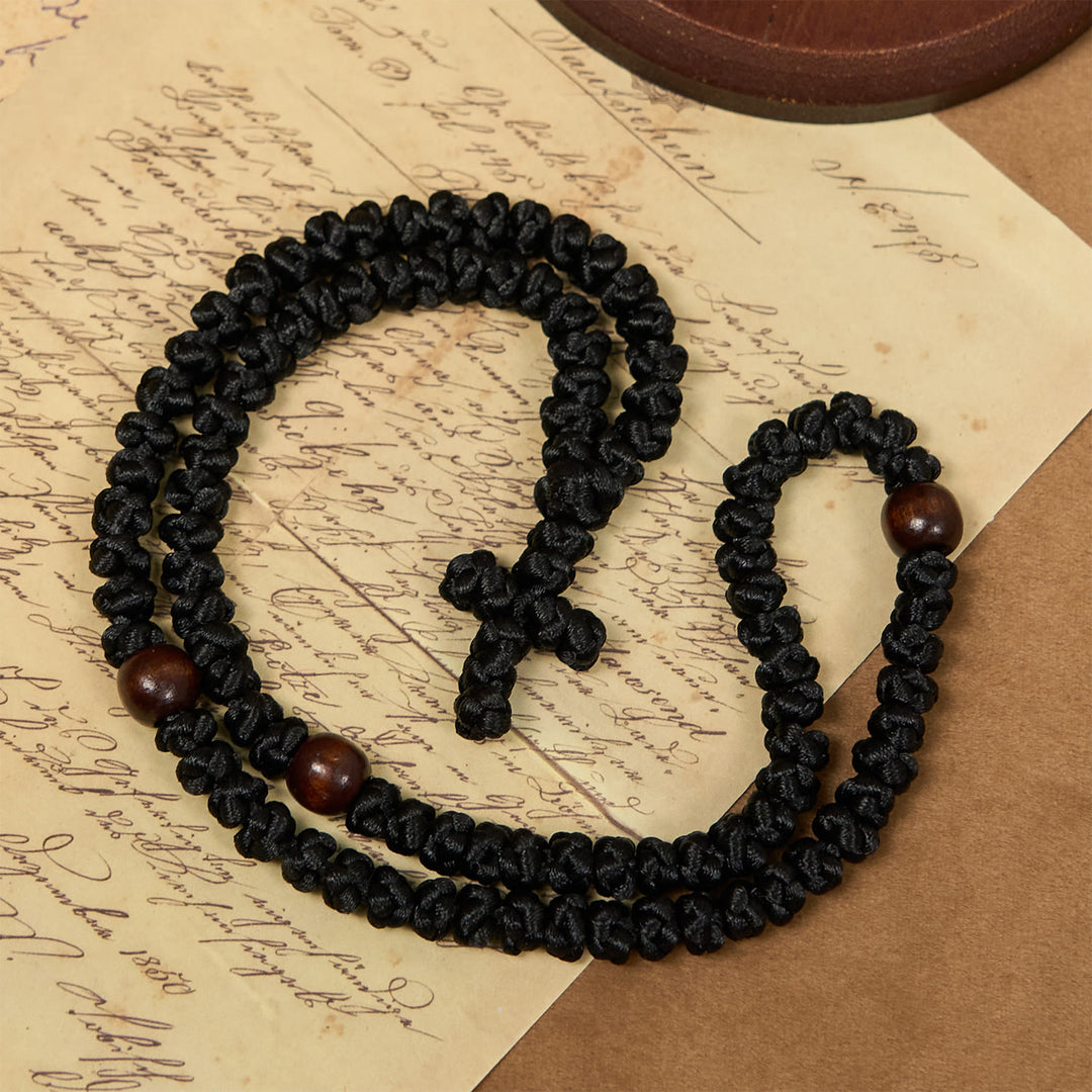 Christianartworkshop Blue & Black Cross 100 Blessing Knots String Necklace: Cherished Symbol of Holy Blessing - Black - image 7