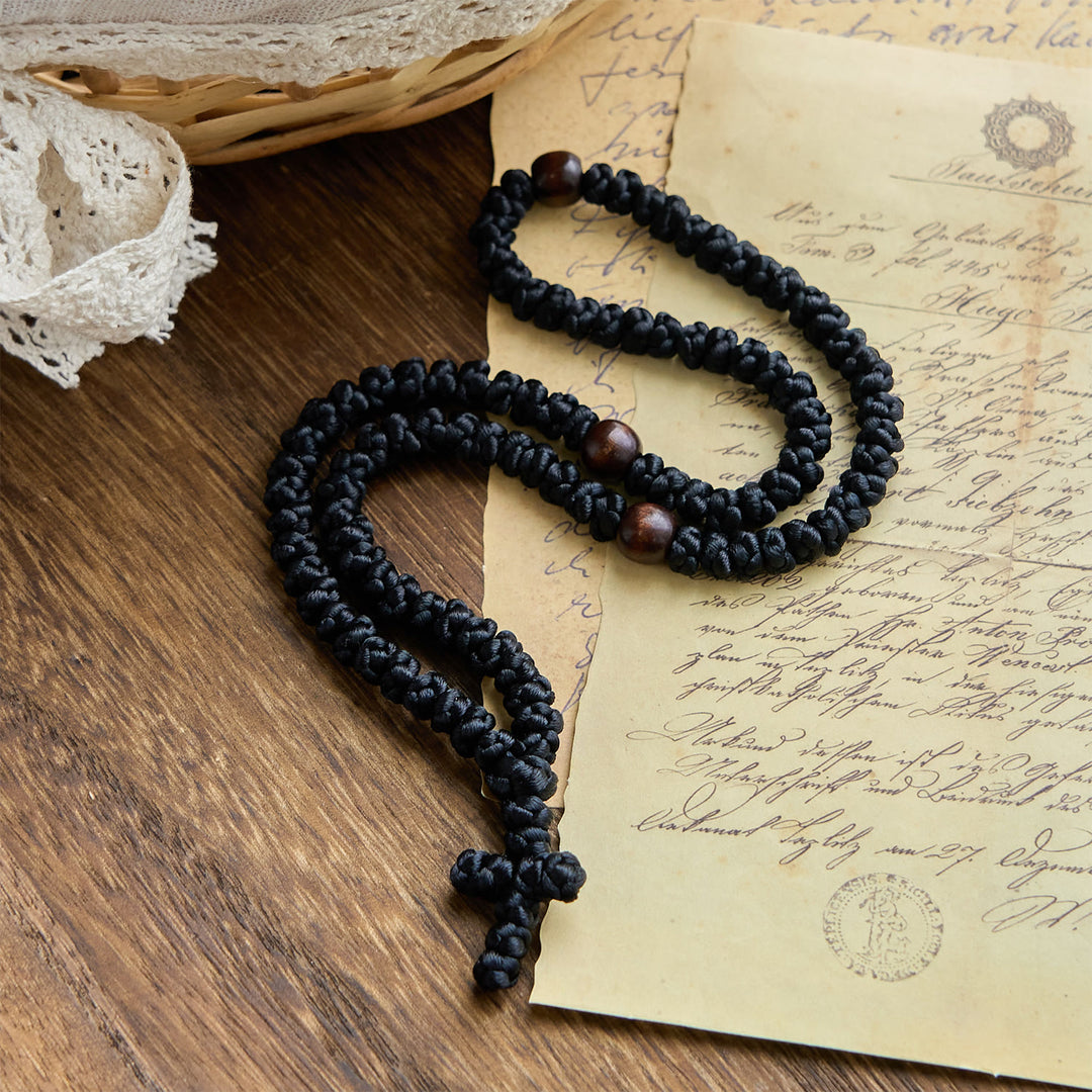 Christianartworkshop Blue & Black Cross 100 Blessing Knots String Necklace: Cherished Symbol of Holy Blessing - image 13