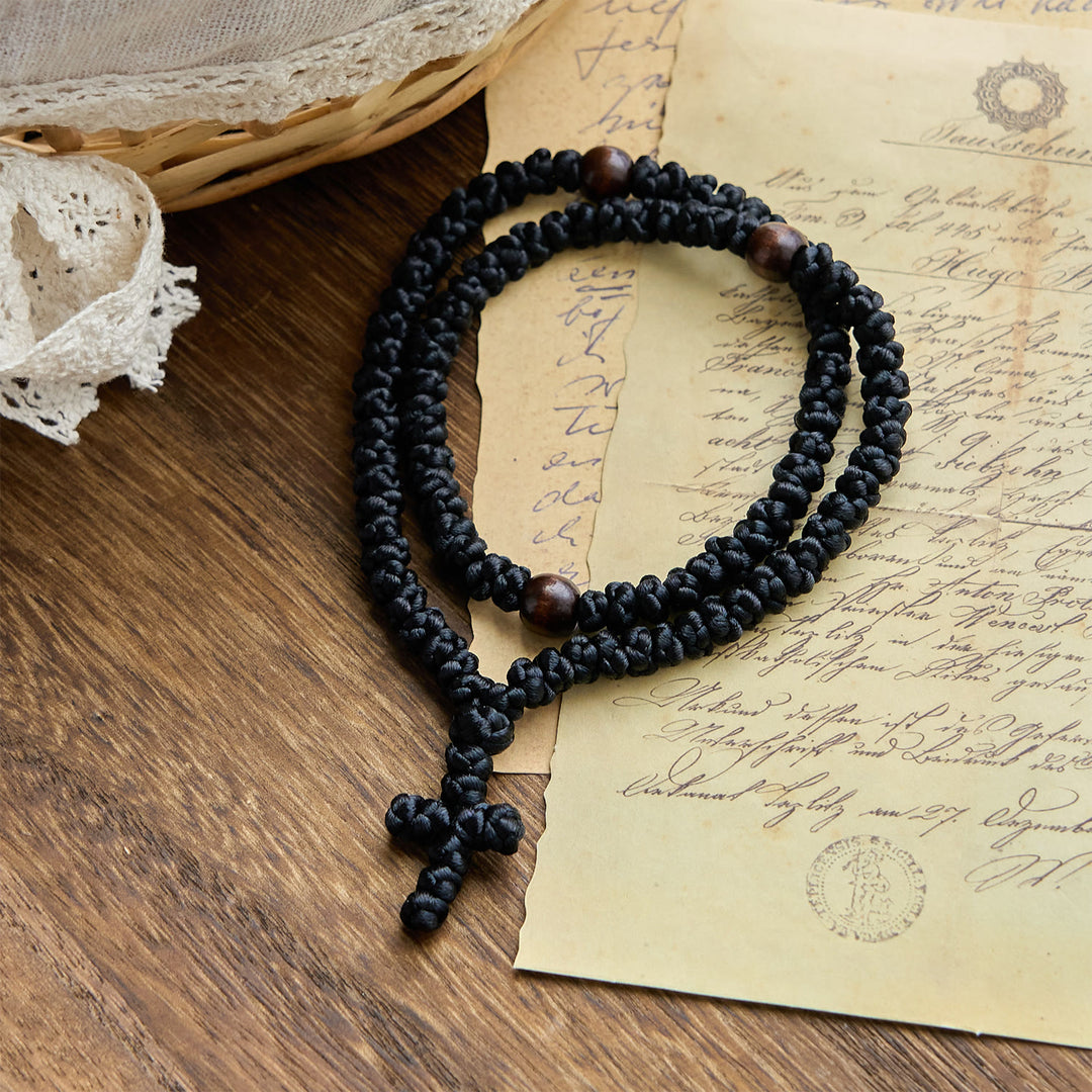 Christianartworkshop Blue & Black Cross 100 Blessing Knots String Necklace: Cherished Symbol of Holy Blessing - image 10