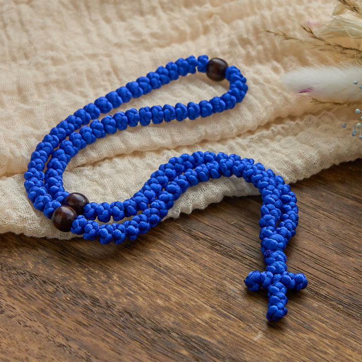 Christianartworkshop Blue & Black Cross 100 Blessing Knots String Necklace: Cherished Symbol of Holy Blessing - image 5
