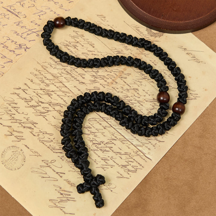 Christianartworkshop Blue & Black Cross 100 Blessing Knots String Necklace: Cherished Symbol of Holy Blessing - image 8