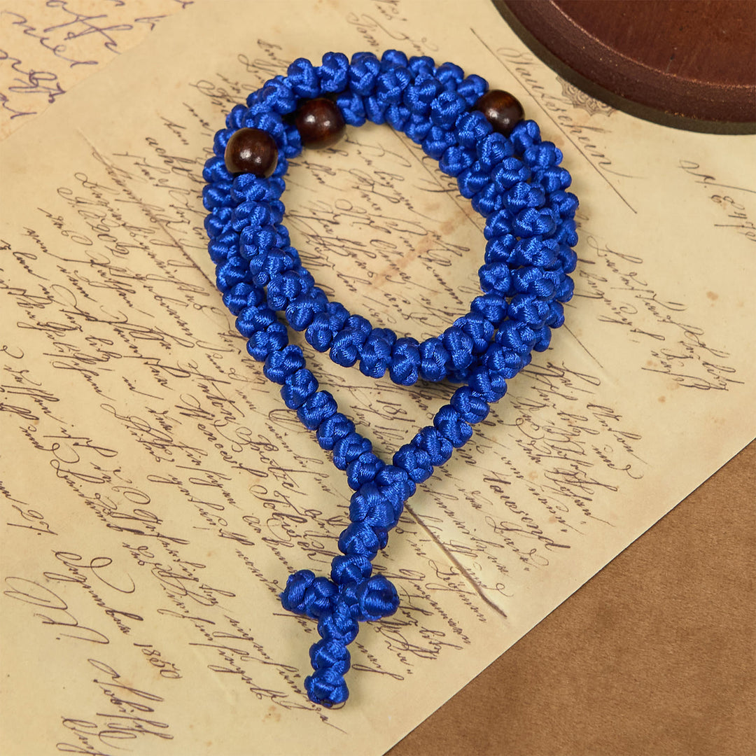 Christianartworkshop Blue & Black Cross 100 Blessing Knots String Necklace: Cherished Symbol of Holy Blessing - image 2