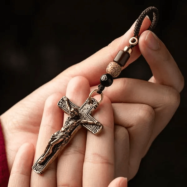 Christianartworkshop Sophisticated Metal Crucifix with Braided Rope Keychain: Exclusive Token of Divine Sacrifice - image 1