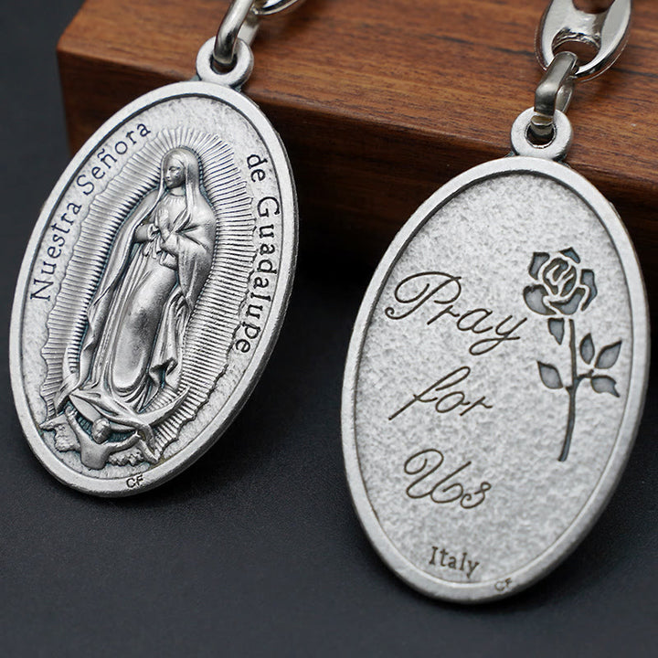 Christianartworkshop Exquisite Relief - Sculpted Our Lady of Guadalupe Medal with Castilian Rose Keychain - image 2