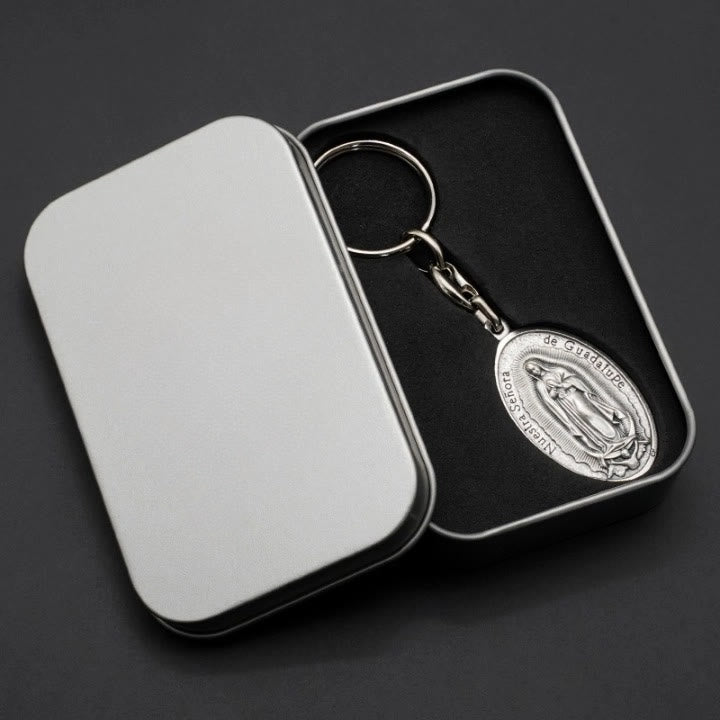 Christianartworkshop Exquisite Relief - Sculpted Our Lady of Guadalupe Medal with Castilian Rose Keychain - image 4