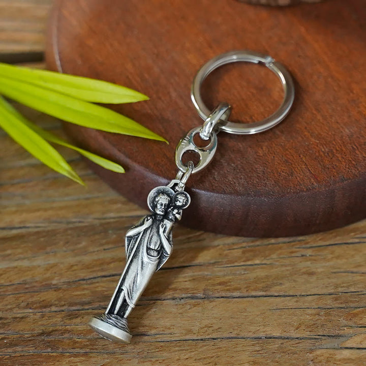 Christianartworkshop Retro Style Polished St. Christopher Keychain: Token of the Traveler's Saint's Protection - St. Christopher - image 0