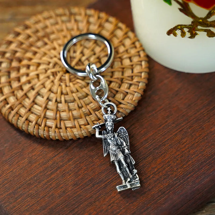 Christianartworkshop Relief - Sculpted Silver St. Michael the Archangel Keychain: Graceful Sign of Banishing Evil Spirits - image 5