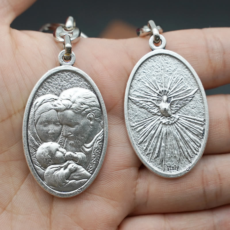 Christianartworkshop Retro Style Crafted Holy Family & Holy Spirit Pendant Keychain: Gleaming Symbol of Familial Unity - image 3