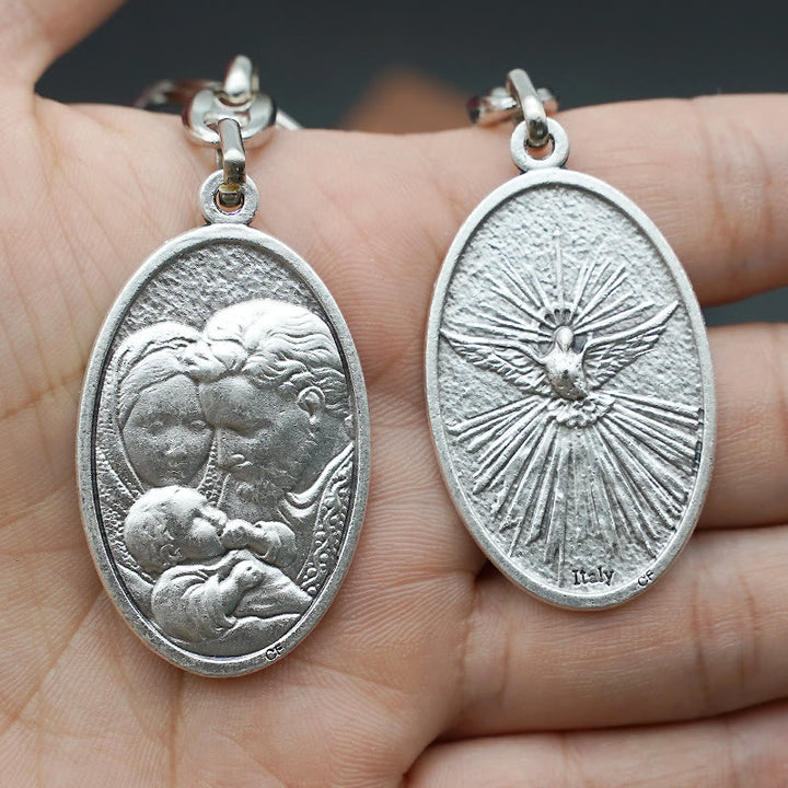 Christianartworkshop Retro Style Crafted Holy Family & Holy Spirit Pendant Keychain: Gleaming Symbol of Familial Unity - image 3
