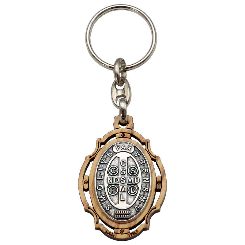 Christianartworkshop Wooden Crafted St. Benedict Medal Keychain: Contemporary Badge of Spiritual Defense - image 5