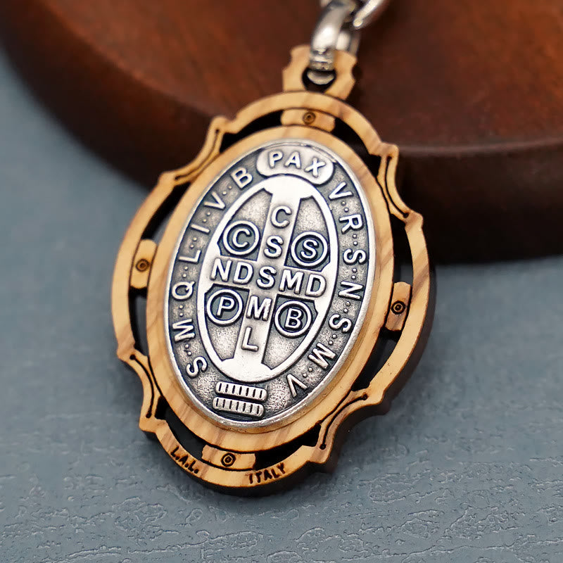 Christianartworkshop Wooden Crafted St. Benedict Medal Keychain: Contemporary Badge of Spiritual Defense - image 1
