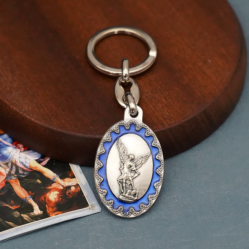 Christianartworkshop Vintage Enamel Crafted St. Michael Archangel Keychain: A Timeless Emblem of Spiritual Fortitude - image 1