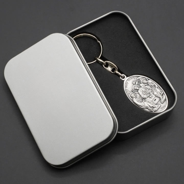 Christianartworkshop Elegant Oxidized Alloy Holy Trinity & Mother of Good Counsel Keychain: A Symbol of Divine Love - image 4