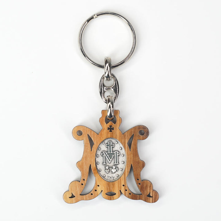 Christianartworkshop Premium Crafted Olive Wood Miraculous Medal & Enamel Virgin Mary Keychain: Memento of Mary's Devotion - image 5