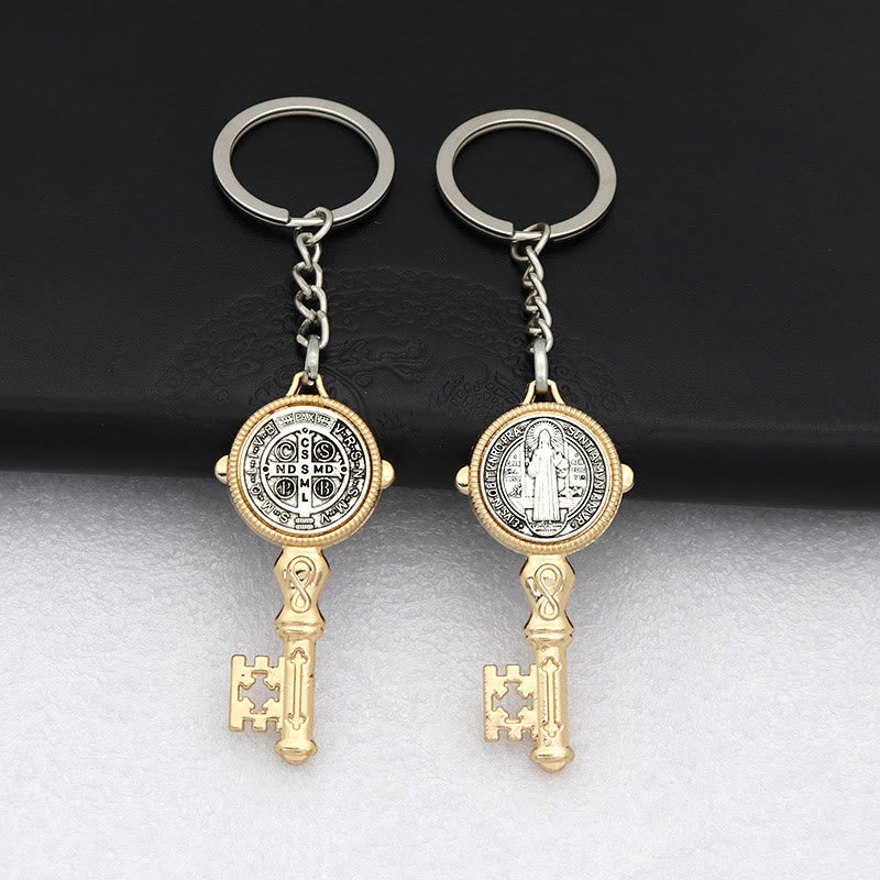 Christianartworkshop Exquisite Enamel - Inlaid St. Benedict & Cross Keychain: Memento of Divine Grace - Golden (B) - image 5