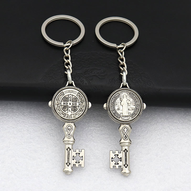 Christianartworkshop Exquisite Enamel - Inlaid St. Benedict & Cross Keychain: Memento of Divine Grace - Silver (B) - image 11