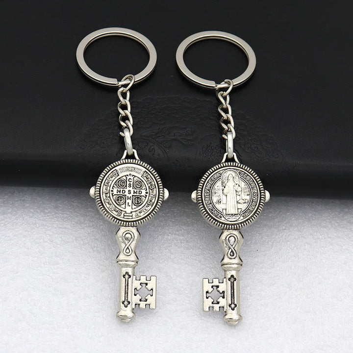 Christianartworkshop Exquisite Enamel - Inlaid St. Benedict & Cross Keychain: Memento of Divine Grace - Silver (B) - image 11