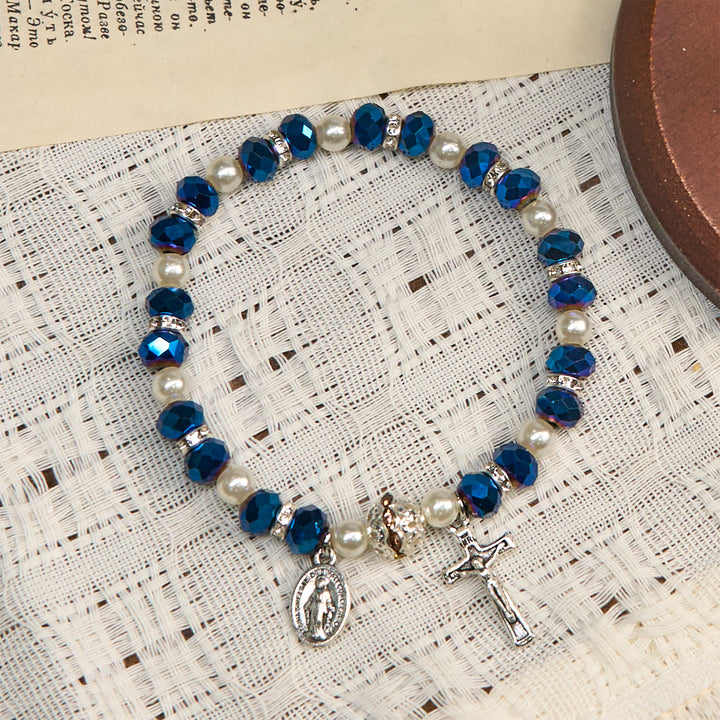 Christianartworkshop Modern Clear Crystal Stretch Braceletwith Crucifix & Miraculous Medal: Contemporary Faith Statement - image 12